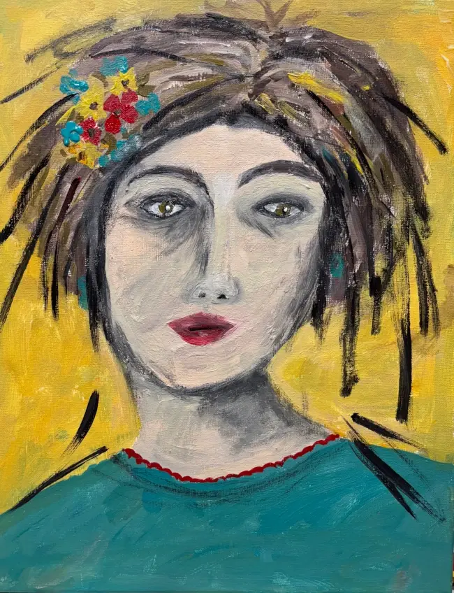 Girl with Flowers in Her Hair, original artwork by Fort Walton Beach Artist, Laurette Turner.
