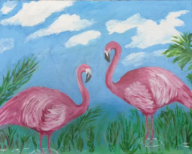 Pink Flamingos, original artwork by Fort Walton Beach Artist, Laurette Turner.